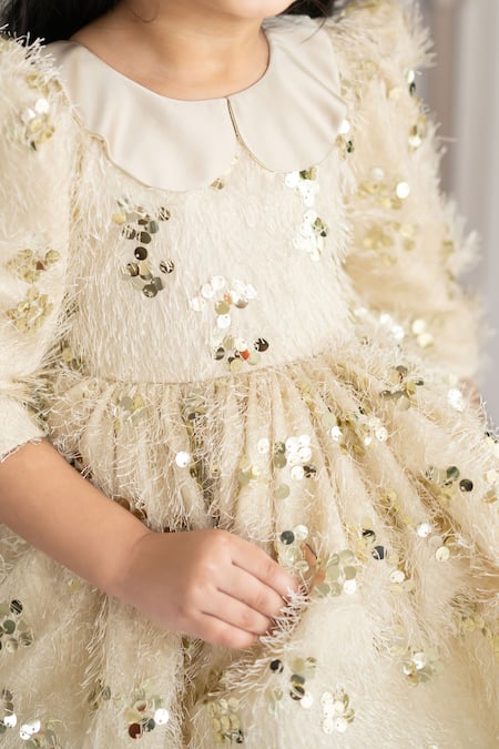 Buy_Ruchika Lath Label_Gold Faux Leather Sequins Embroidered Flared Dress _Online_at_Aza_Fashions