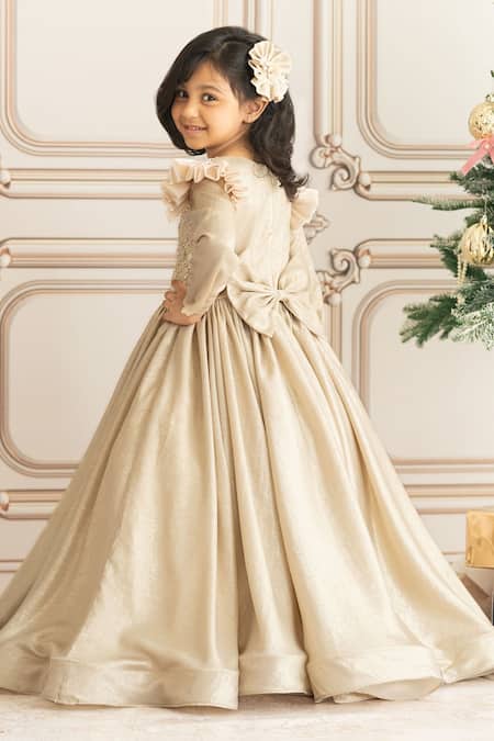 Shop Ruchika Lath Label Gold Silk Pearls, Crystals Embroidered Flared Gown at Aza Fashions Shop_Ruchika Lath Label_Gold Silk Pearls, Crystals Embroidered Flared Gown _at_Aza_Fashions