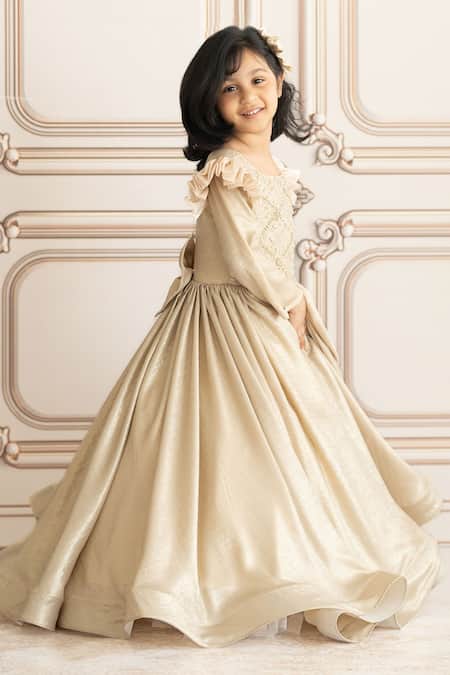 Buy Ruchika Lath Label Gold Silk Pearls, Crystals Embroidered Flared Gown Buy_Ruchika Lath Label_Gold Silk Pearls, Crystals Embroidered Flared Gown