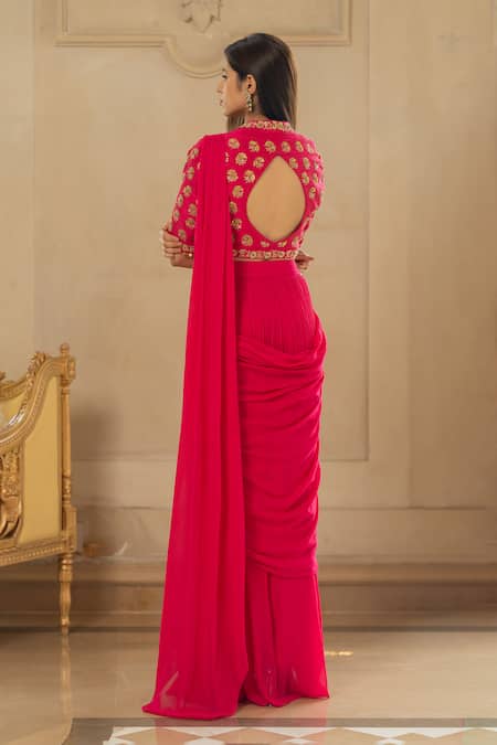 Paulmi And Harsh Pre-Stitched Saree With Half Sleeve Blouse & Belt 