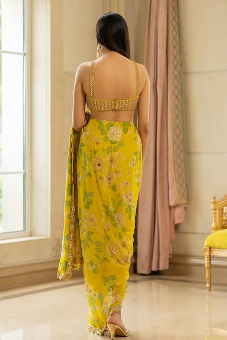 Paulmi And Harsh Embroidered Pre-Draped Saree With Blouse 