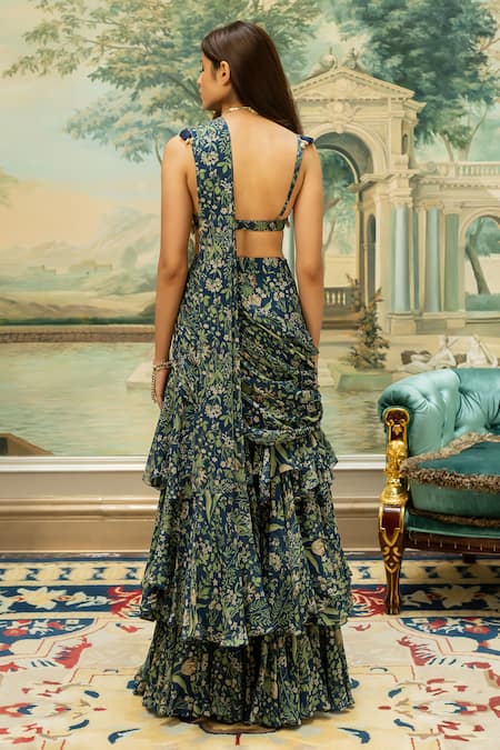 Paulmi And Harsh Floral Print Pre-Stitched Saree Set 