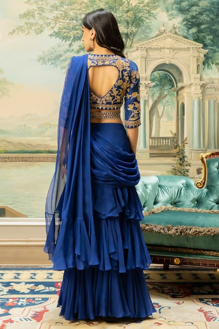 Paulmi And Harsh Solid Layered Pre-Stitched Saree Set 