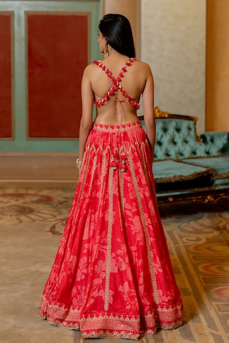 Sewing & Craft | Ethnic Lehnga Choli With Backless Blouse With Latkan Heart  Shape From Back . Embroidered Lehenga And Choli . Can Be Wore In A Party  Festivals Marriage . Also