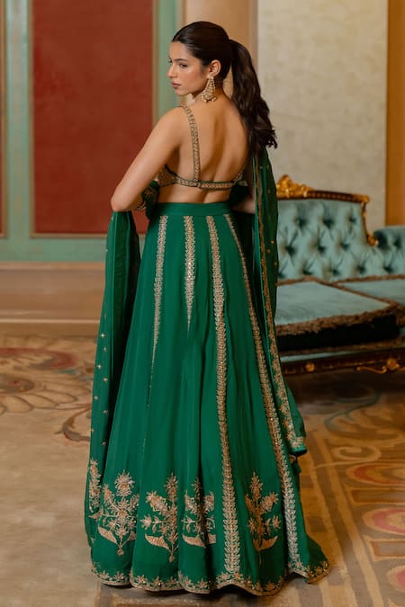 Paulmi And Harsh Leaf Embroidered Lehenga Set 