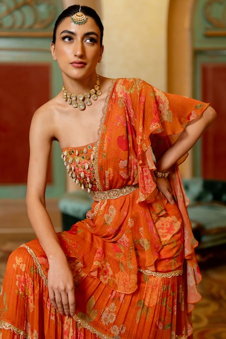 Buy Siril Chiffon Red & Orange Color Chiffon Saree with Blouse piece |  sarees for Women| saree | sarees Online at Best Prices in India - JioMart.