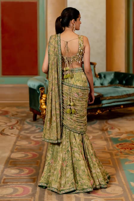 Paulmi And Harsh Floral Print Pre-Draped Saree With Blouse 