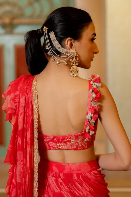 Paulmi And Harsh Bloom Print Pre-Stitched Saree With Blouse 