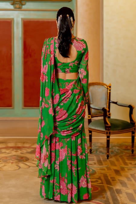 Paulmi And Harsh Garden Print Pre-Stitched Saree With Blouse 