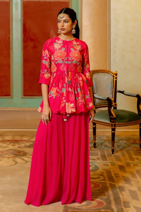 Paulmi and Harsh Blooming Floral Print Peplum Kurta & Palazzo Set 