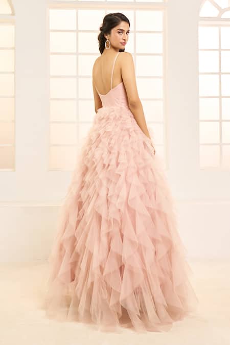 Masumi Mewawalla X AZA Embroidered Ruffled Net Gown 