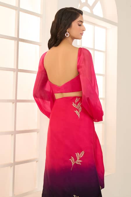 Shop_Masumi Mewawalla X AZA_Pink Satin, Organza, Cotton Embroidery Ombre Pre-draped Saree With Blouse 