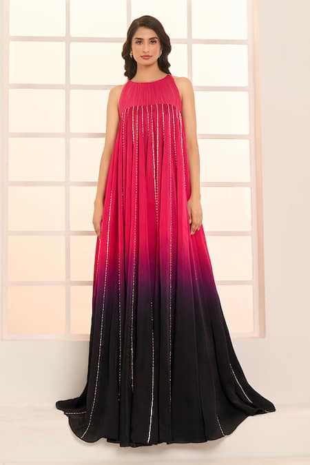 Masumi Mewawalla X AZA Ombre Embroidered Trapeze Gown 