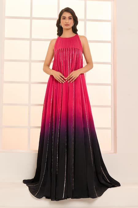 Buy Masumi Mewawalla X AZA Black Net, Satin, Organza Embroidery Round Neck Ombre Trapeze Gown Online at Aza Fashions Buy_Masumi Mewawalla X AZA_Black Net, Satin, Organza Embroidery Round Neck Ombre Trapeze Gown _Online_at_Aza_Fashions