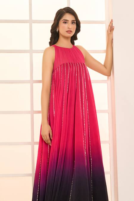 Masumi Mewawalla X AZA Black Net, Satin, Organza Embroidery Round Neck Ombre Trapeze Gown at Aza Fashions Masumi Mewawalla X AZA_Black Net, Satin, Organza Embroidery Round Neck Ombre Trapeze Gown _at_Aza_Fashions