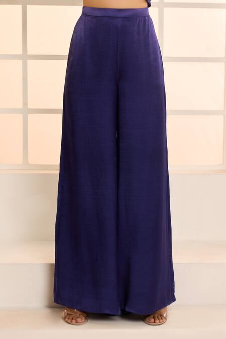 Shop_Masumi Mewawalla X AZA_Purple Gabardine Beads High Neck Ombre Asymmetric Kurta And Flared Pant Set 