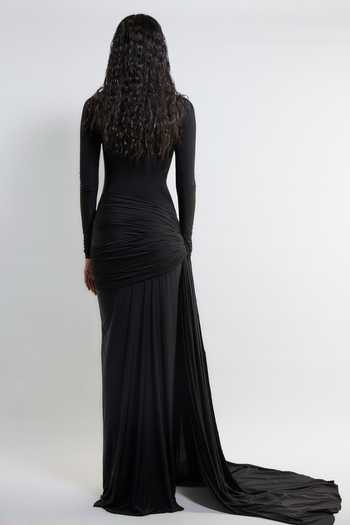 Shop Deme By Gabriella Black Lycra Turtle Neck Alyson Draped Gown at Aza Fashions Shop_Deme By Gabriella_Black Lycra Turtle Neck Alyson Draped Gown _at_Aza_Fashions