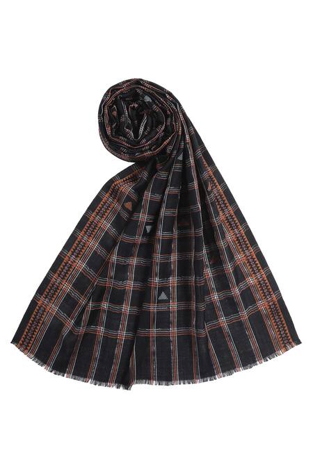 Buy_Shingora_Black Checkered Tim-tim Pattern Woven Stole_Online_at_Aza_Fashions
