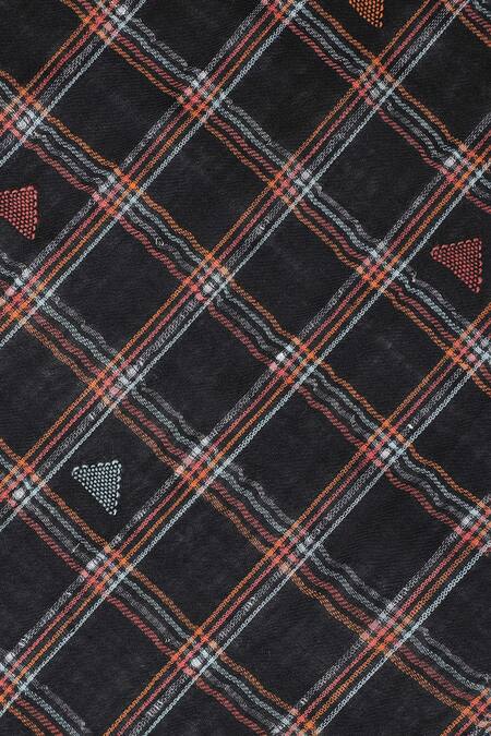 Shingora_Black Checkered Tim-tim Pattern Woven Stole_at_Aza_Fashions