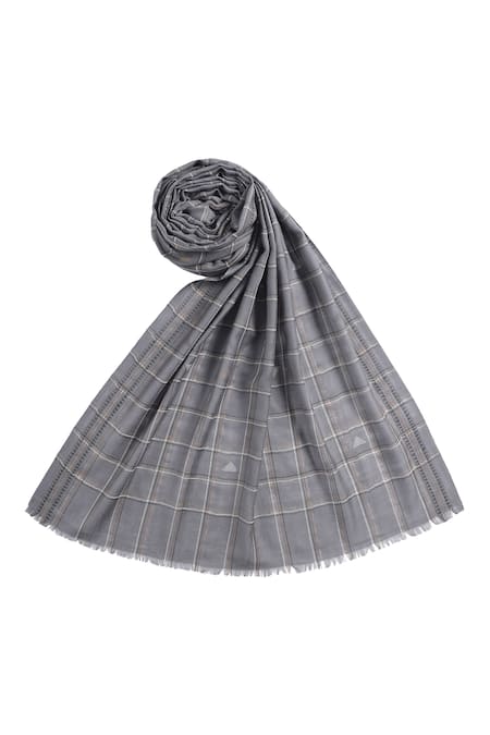 Buy_Shingora_Grey Checkered Tim-tim Wool Woven Stole _Online_at_Aza_Fashions