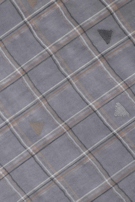 Shingora_Grey Checkered Tim-tim Wool Woven Stole _at_Aza_Fashions