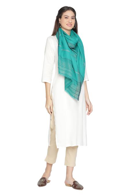 Shingora_Green Striped Ojasvi Pattern Stole_Online_at_Aza_Fashions