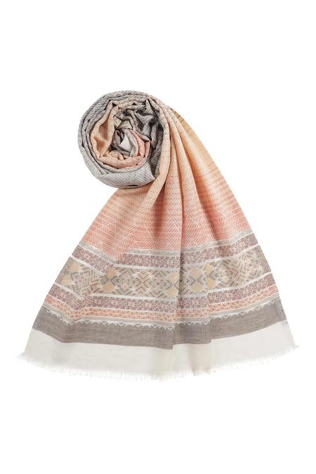 Buy_Shingora_Off White Striped Saharas Pattern Stole _Online_at_Aza_Fashions