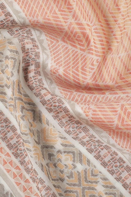 Shop_Shingora_Off White Striped Saharas Pattern Stole _Online_at_Aza_Fashions