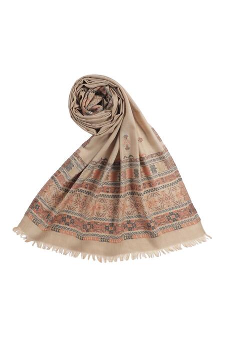 Buy_Shingora_Beige Geometric Bold Work Stole _Online_at_Aza_Fashions