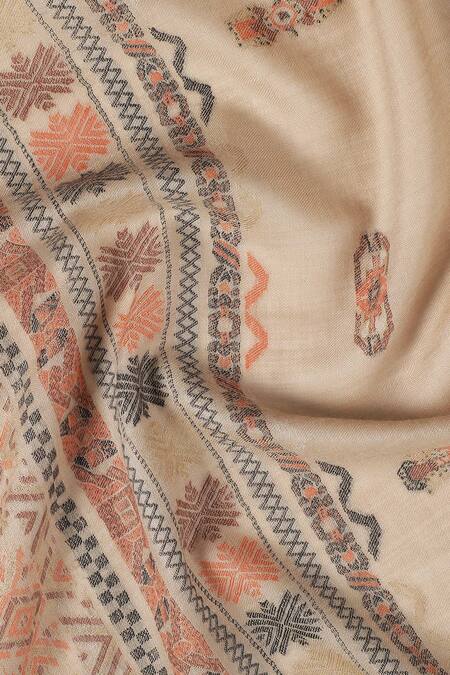 Shop_Shingora_Beige Geometric Bold Work Stole _Online_at_Aza_Fashions