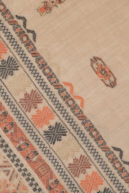 Shingora_Beige Geometric Bold Work Stole _at_Aza_Fashions