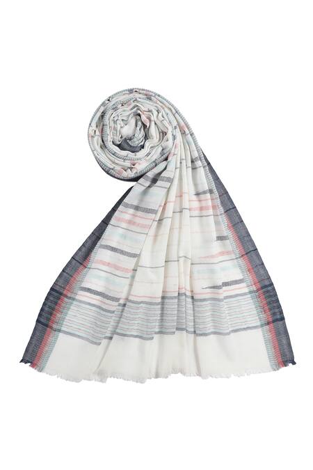 Buy_Shingora_Off White Stripe Woven Pattern Fauzia Wool Shawl _Online_at_Aza_Fashions