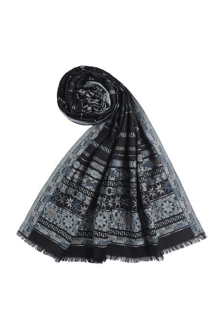 Buy_Shingora_Black Stripe Woven Pattern Kiyana Jacquard Wool Shawl _Online_at_Aza_Fashions