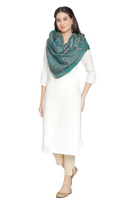 Shingora_Green Blossom Flora Woven Stole_Online_at_Aza_Fashions