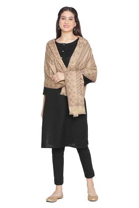 Shingora Beige Woven Mahi Wool Shawl Online at Aza Fashions Shingora_Beige Woven Mahi Wool Shawl _Online_at_Aza_Fashions