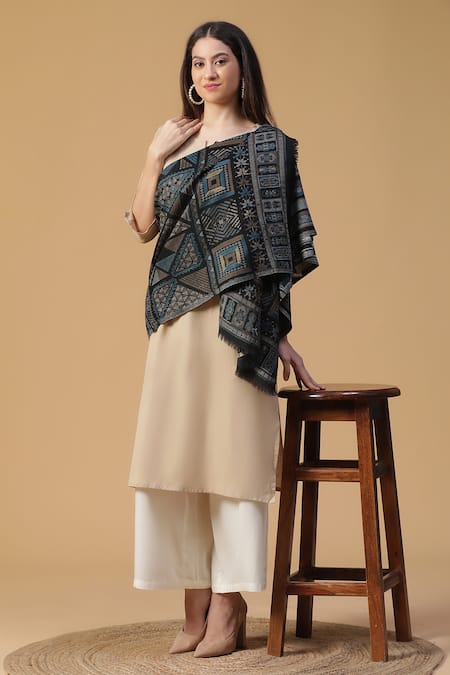 Shingora Black Woven Geometric Pattern Shawl 