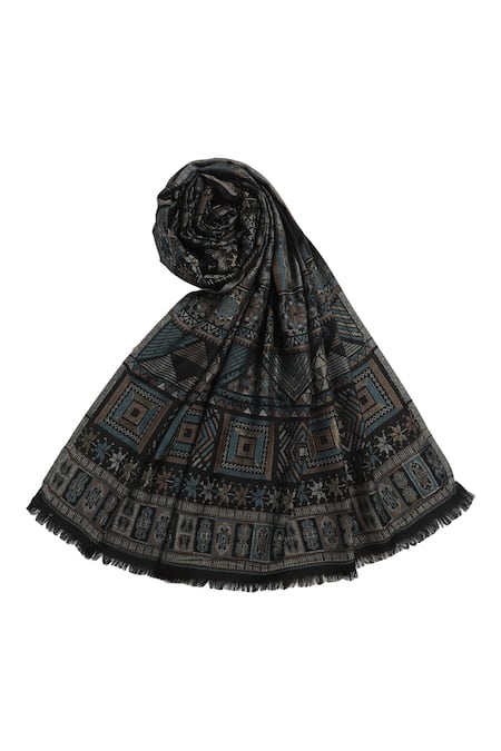 Buy_Shingora_Black Woven Geometric Pattern Shawl _Online_at_Aza_Fashions
