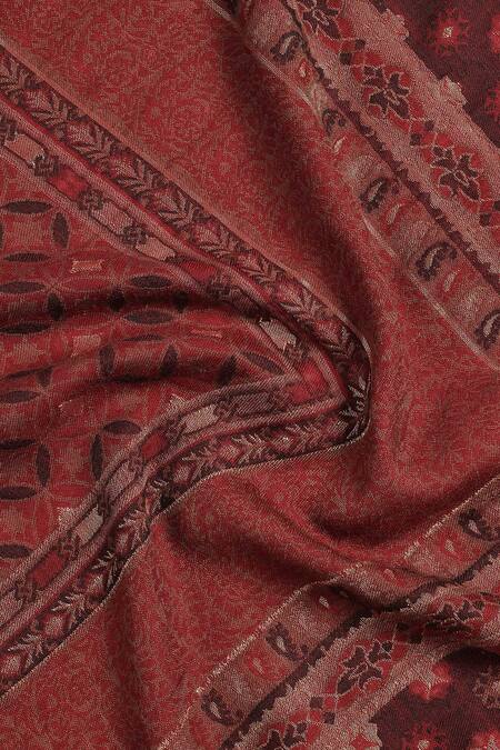 Shop_Shingora_Maroon Embroidery Regal Woolen Floral Woven Shawl _Online_at_Aza_Fashions