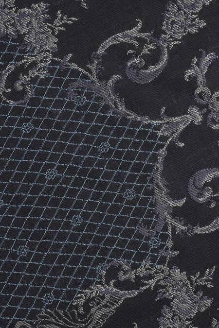 Shingora_Blue Woven Penelope Pattern Woolen Shawl _at_Aza_Fashions