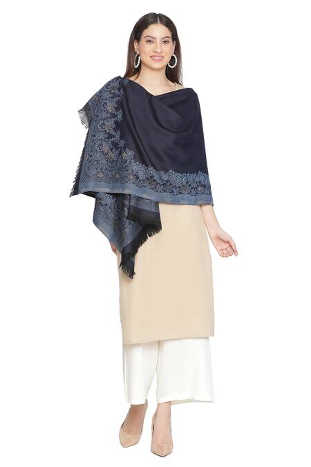 Shingora_Blue Daphne Woven Woolen Shawl _Online_at_Aza_Fashions