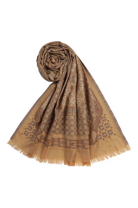 Buy_Shingora_Beige Woven Mirza Geometric Pattern Shawl _Online_at_Aza_Fashions