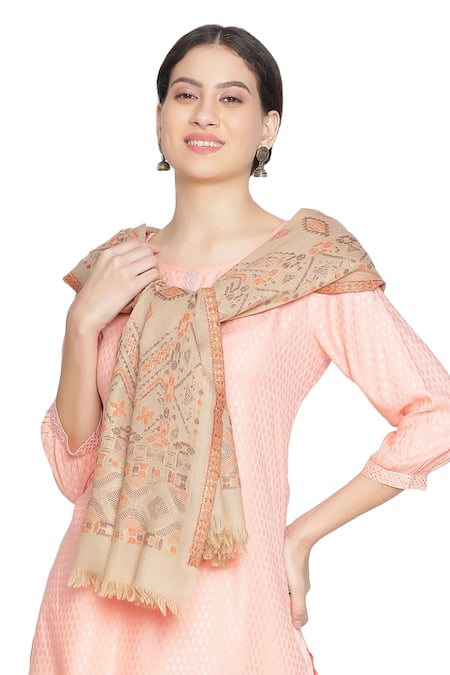 Shingora Siya Wool Geometric Pattern Woven Stole 