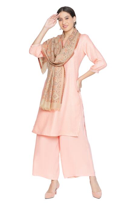 Shingora Beige Siya Wool Geometric Pattern Woven Stole Online at Aza Fashions Shingora_Beige Siya Wool Geometric Pattern Woven Stole _Online_at_Aza_Fashions