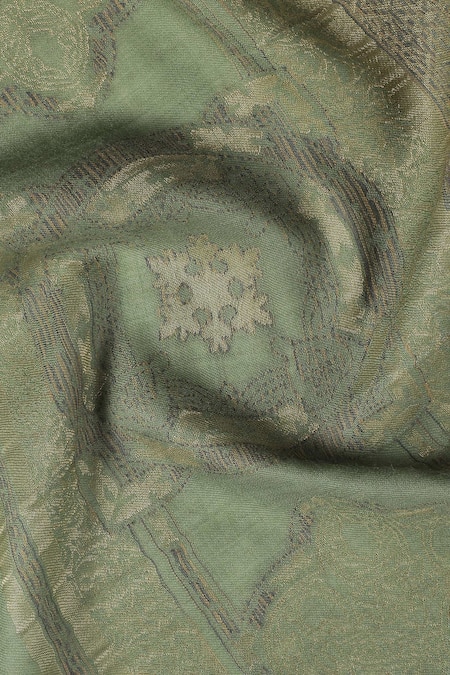 Shop_Shingora_Green Nagma Woven Frayed Edge Stole _Online_at_Aza_Fashions