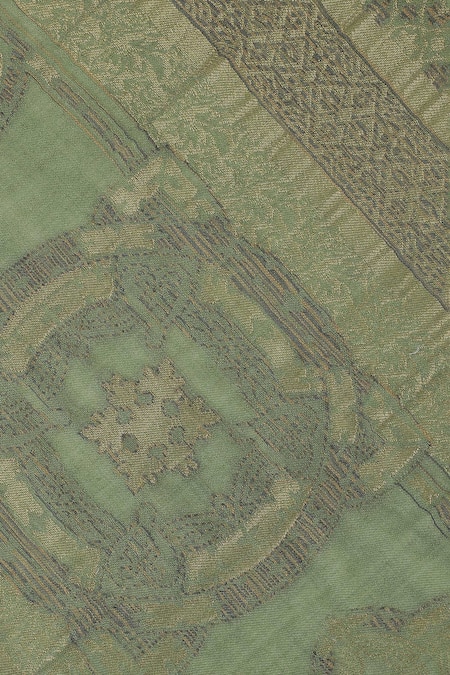 Shingora_Green Nagma Woven Frayed Edge Stole _at_Aza_Fashions