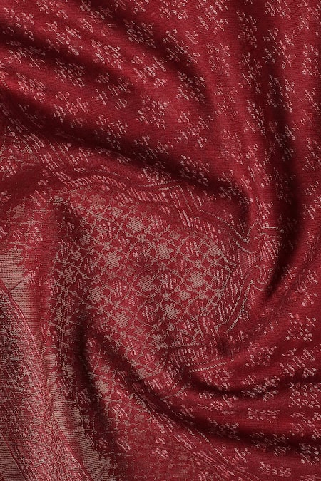 Shop_Shingora_Maroon Nagma Woolen Frayed Edge Stole _Online_at_Aza_Fashions