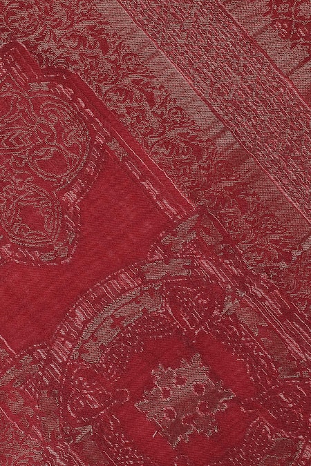 Shingora_Maroon Nagma Woolen Frayed Edge Stole _at_Aza_Fashions