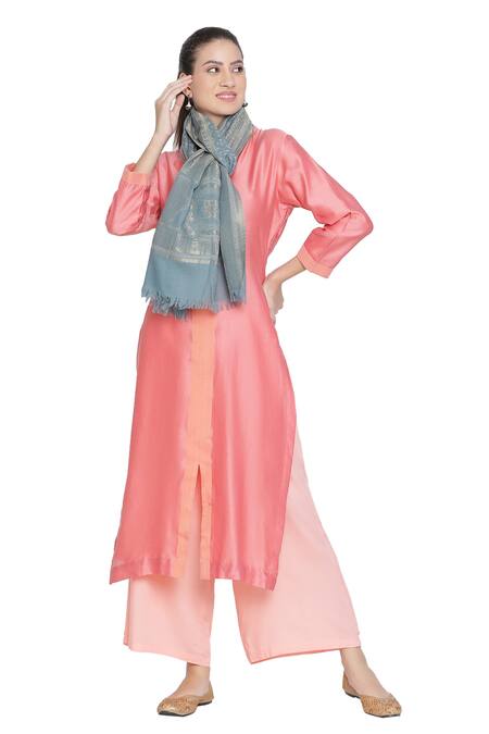 Shingora_Blue Nagma Woven Design Wool Stole _Online_at_Aza_Fashions