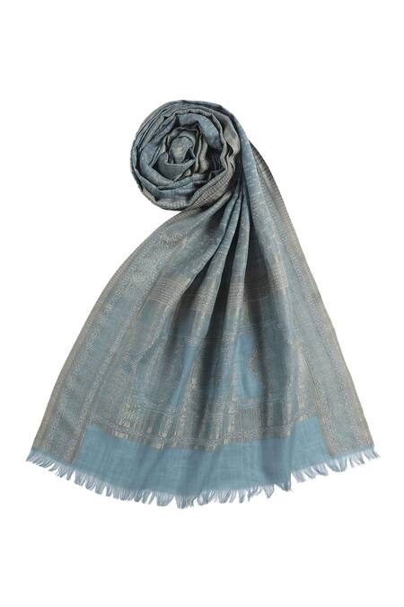 Buy_Shingora_Blue Nagma Woven Design Wool Stole _Online_at_Aza_Fashions
