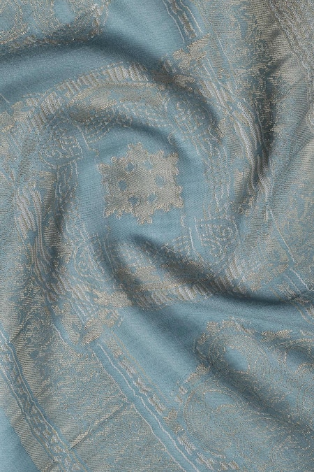 Shop_Shingora_Blue Nagma Woven Design Wool Stole _Online_at_Aza_Fashions
